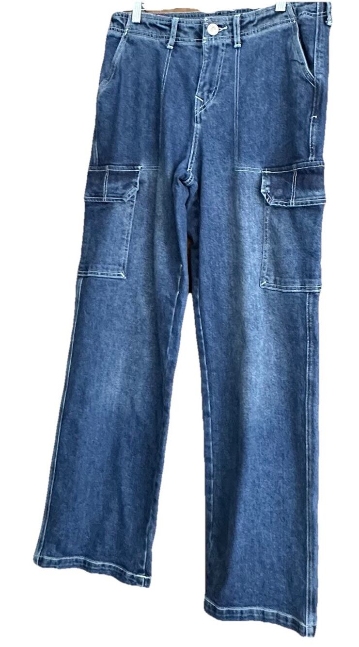 New Women's True Religion Cargo SN Straight Denim Jeans Size 29 Med. Blaze Wash